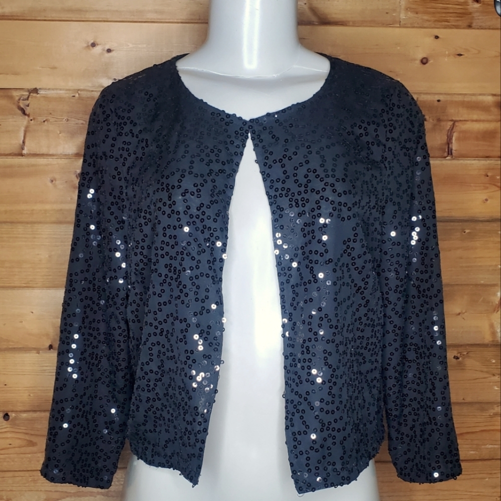 ❤ Petticoat alley black bleizer with sequins 3/4 sleeve size S
